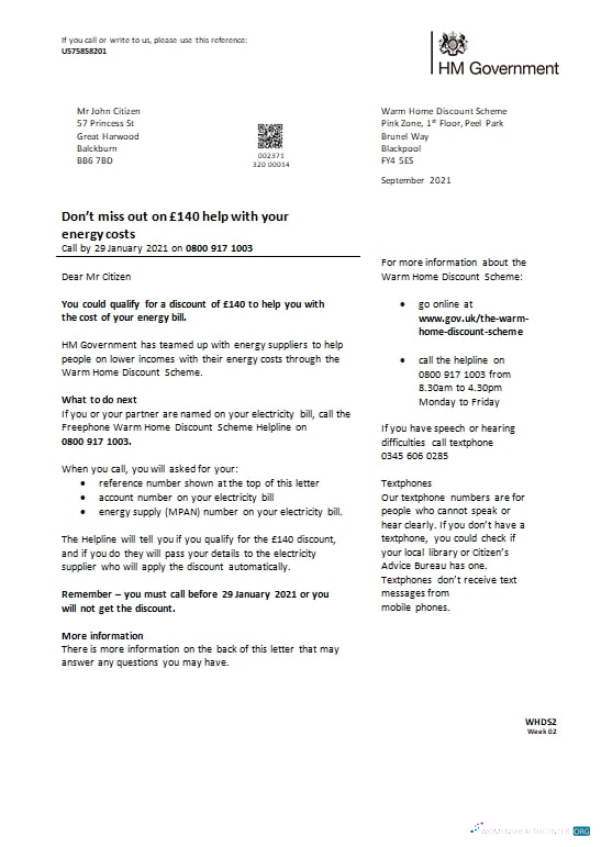 download United Kingdom HM Government Warm Home Energy utility bill template in Word and PDF format PDF template